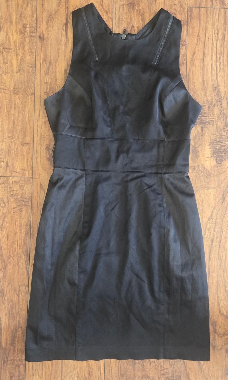 Bebe Y2K Black Satin Bodycon Mini Dress Size 6 Exposed Shoulder Zippers Sheath